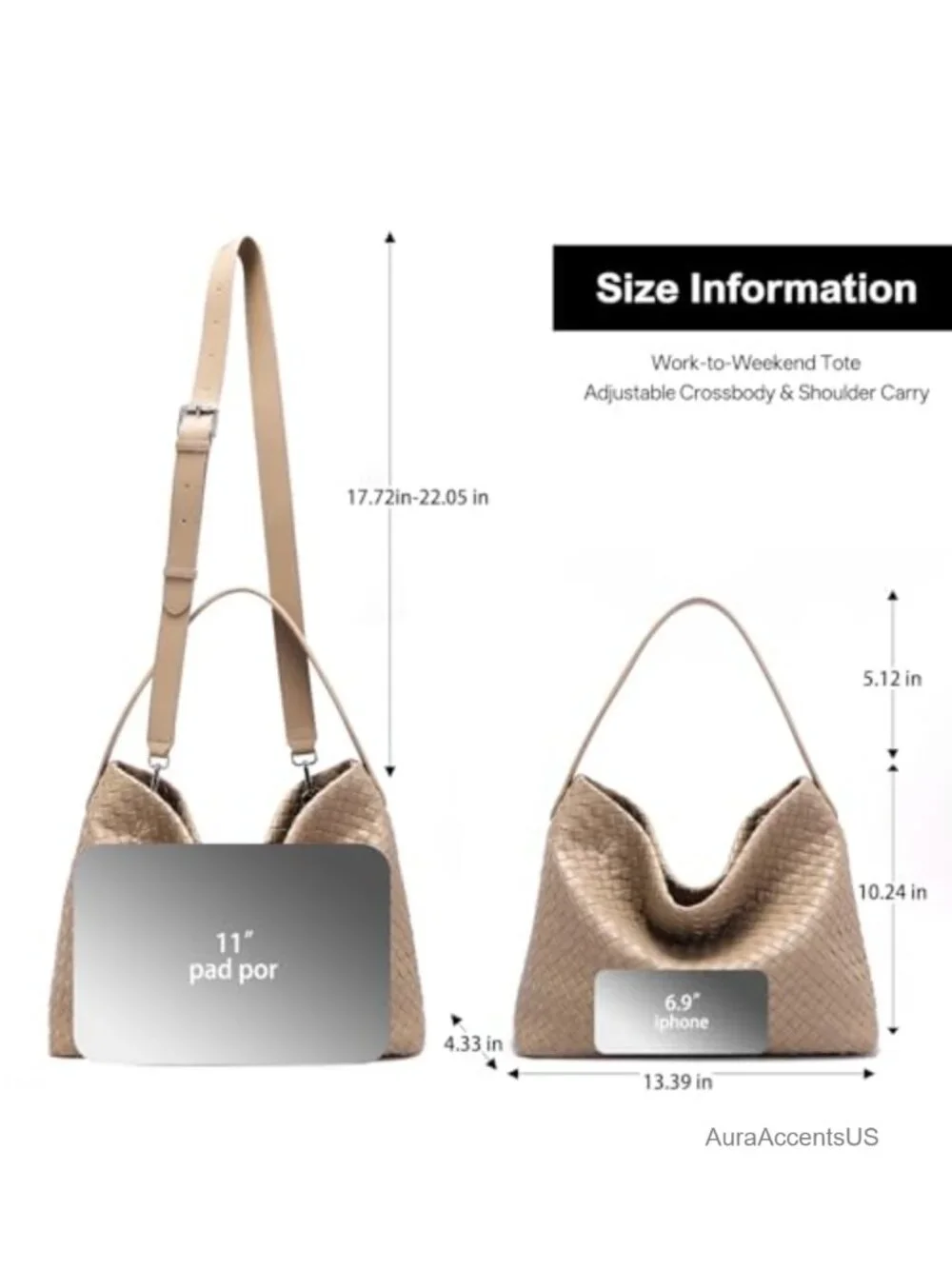 Handwoven Vegan Leather Tote Bag with Adjustable Strap for Travel